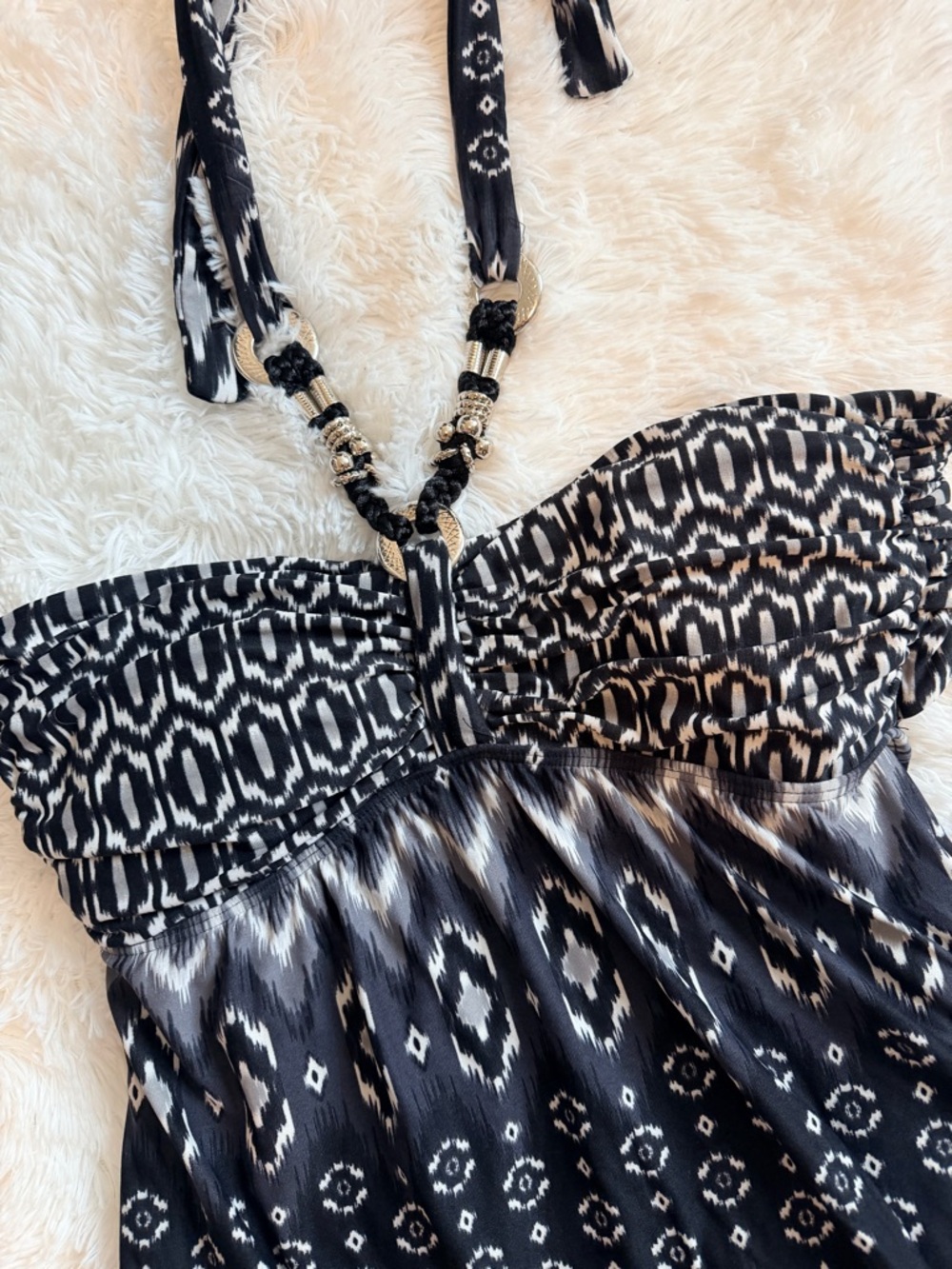 Carmen Marc Valvo "Tribal Muse" Beaded Halter one piece swimsuit Size 8 - Picture 2 of 5